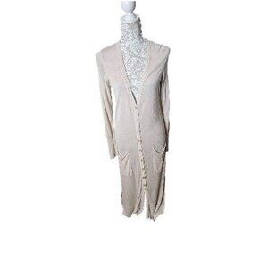 Boston Proper Long Line Cardigan Sweater Beige Viscose Pockets Women's Small